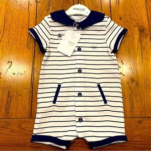 Mayoral brand infant boys sailor nautical onsie 12 months navy/white